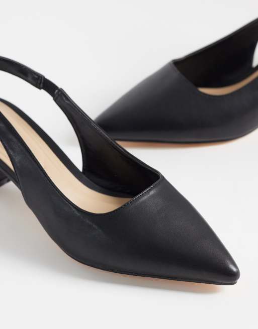 SEQWL Wide Fit Sorrento sling back low block heeled shoes in black, 3 of 4
