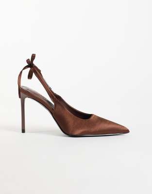 Seqwl Wide Fit Sorrento Sling Back Low Block Heeled Shoes In Brown