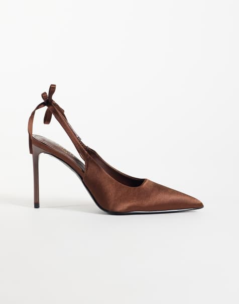 SEQWL Wide Fit Sorrento sling back low block heeled shoes in chocolate croc - view 1