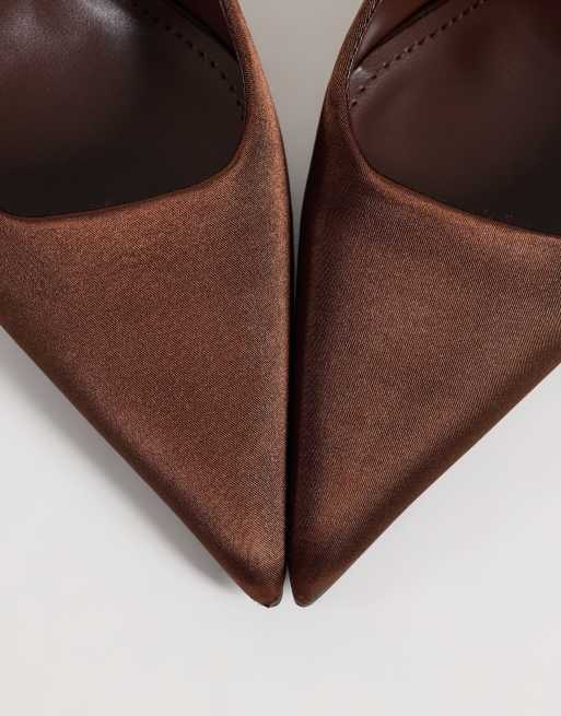 SEQWL Wide Fit Sorrento sling back low block heeled shoes in chocolate croc, 2 of 4