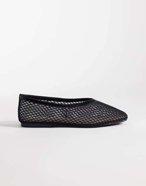 SEQWL Wide Fit - Sorte ballerinaer i mesh med fletdesign - view 1