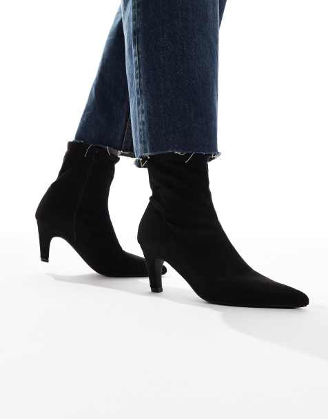 SEQWL Wide Fit Starburst kitten heel sock boots in black suedette - view 1