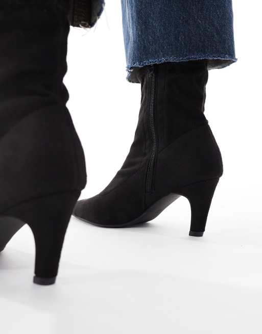 SEQWL Wide Fit Starburst kitten heel sock boots in black suedette