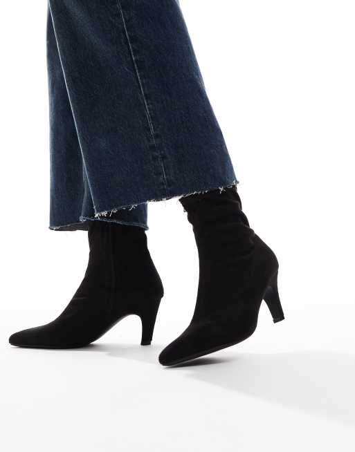 SEQWL Wide Fit Starburst kitten heel sock boots in black suedette