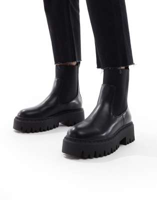 Seqwl Wide Fit Stella Chunky Chelsea Boots In Black
