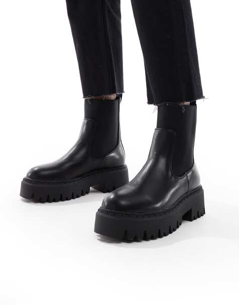 SEQWL Wide Fit Stella chunky chelsea boots in black - view 1