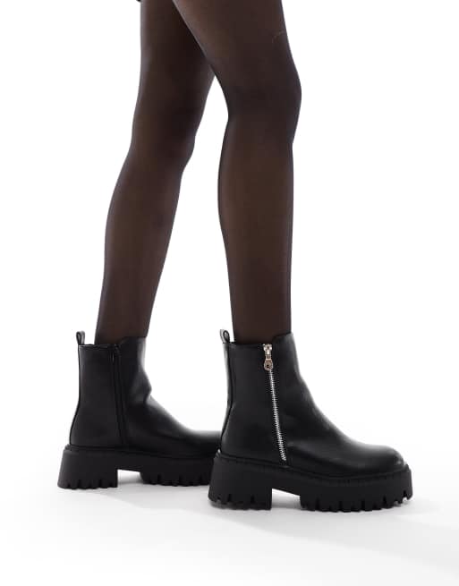 SEQWL Wide Fit - Stella - Stivali con suola spessa a pianta larga neri con zip, 4 di 4