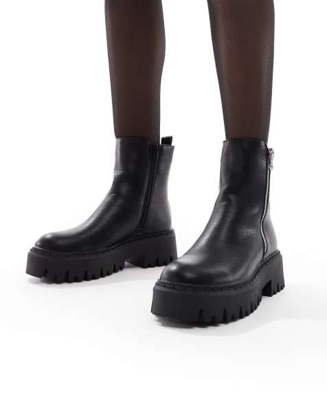 SEQWL Wide Fit Stella zip detail chunky boots in black - view 1