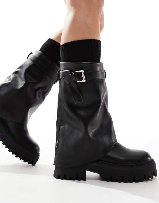 Wide Fit Schaft Stiefeletten SEQWL Wide Fit – Stiefel In Schwarz Mit - Main Image