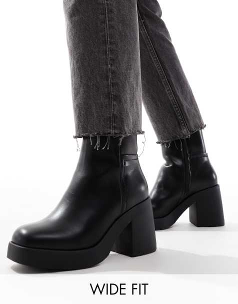SEQWL Wide Fit – Stiefel in Schwarz mit Plateausohle, weite Passform - view 1