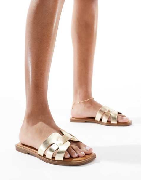 SEQWL Wide Fit - Stork - Guldfarvede flade sandaler - view 1