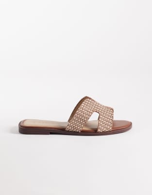SEQWL Wide Fit - Storke - Flache Bast-Sandalen in Braun, weite Passform-Brown