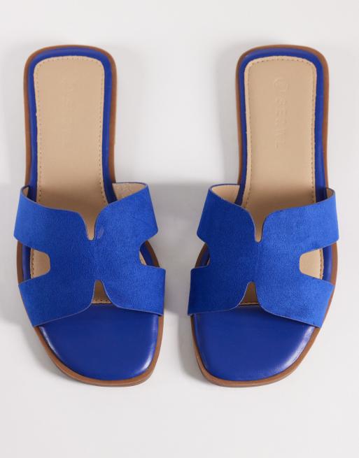 SEQWL Wide Fit - Storke - Sandales larges plates en suédine - Bleu, 4 de 4