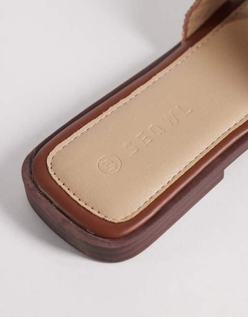 SEQWL Wide Fit - Storke - Sandali bassi a pianta larga in rafia marrone, 3 di 4