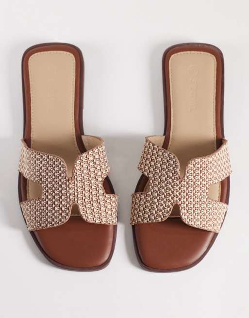 SEQWL Wide Fit - Storke - Sandali bassi a pianta larga in rafia marrone, 4 di 4