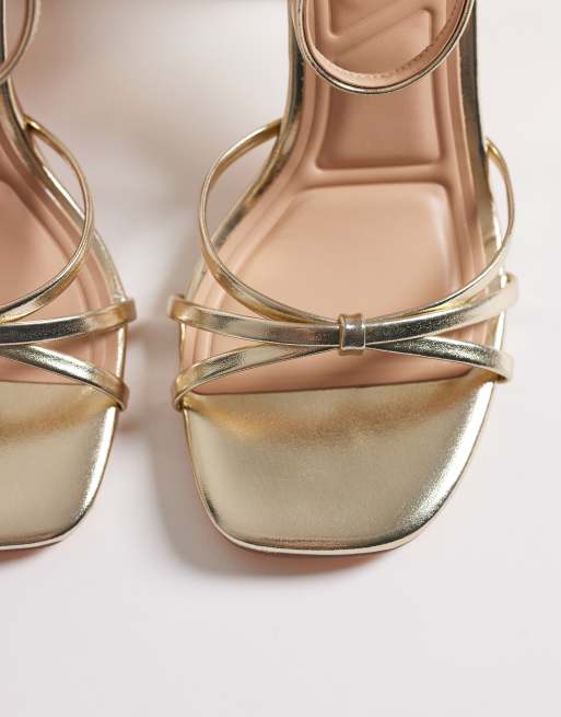 SEQWL Wide Fit strappy barely there block heeled sandal in gold, 2 of 4