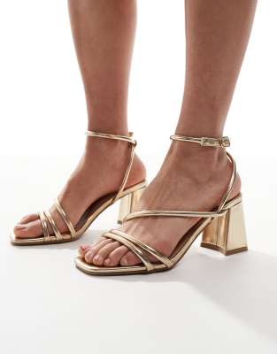 strappy block heeled sandals in gold