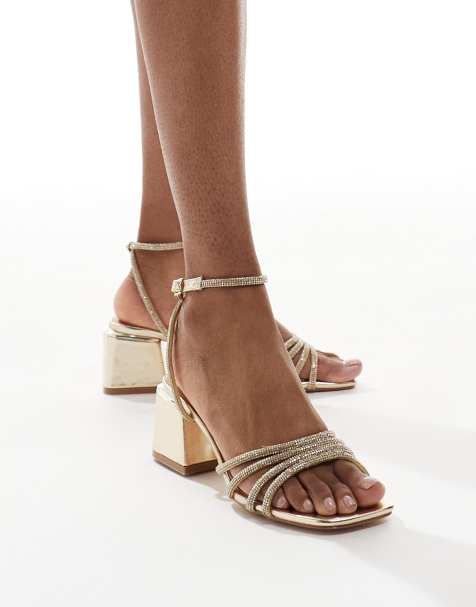 SEQWL Wide Fit strappy block heeled sandals in gold - view 1