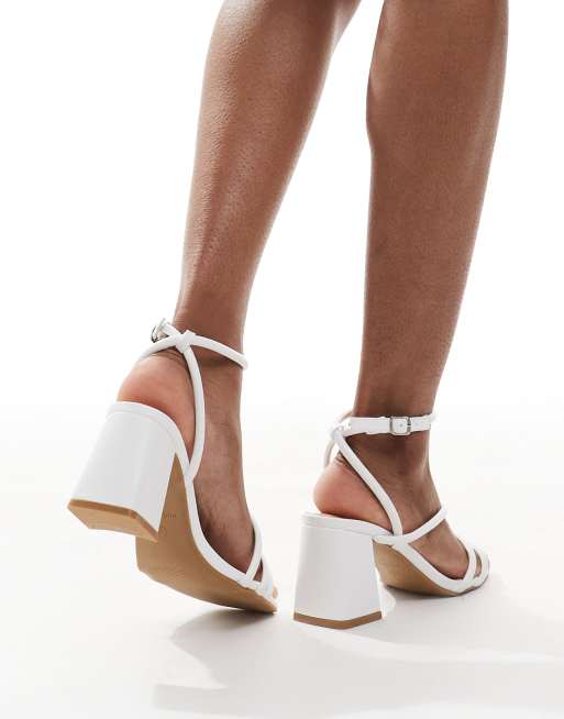 SEQWL Wide Fit strappy block heeled sandals in white
