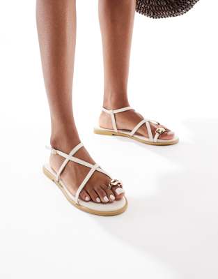 strappy flat sandals in cream PU-White