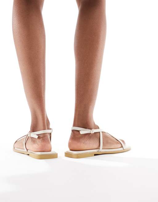 SEQWL Wide Fit strappy flat sandals in cream PU | ASOS