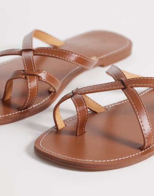SEQWL Wide Fit strappy flat sandals in tan, 2 of 4