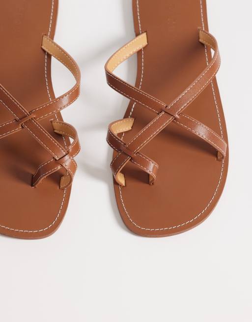 SEQWL Wide Fit strappy flat sandals in tan, 3 of 4