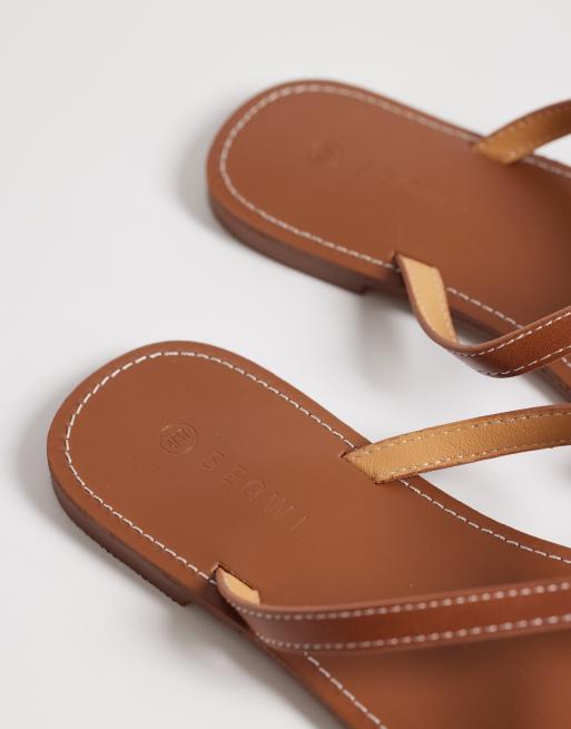 SEQWL Wide Fit strappy flat sandals in tan, 4 of 4
