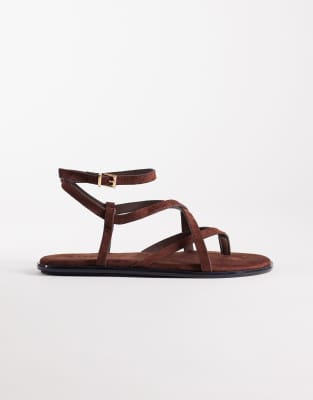 strappy flat sandals with buckle detail  faux suede