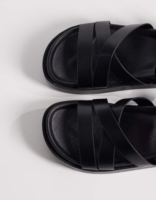 SEQWL Wide Fit strappy flatform sandals in black PU, 3 of 4