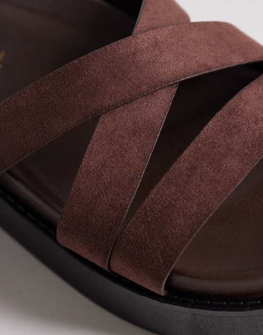 SEQWL Wide Fit strappy flatform sandals in brown faux suede, 2 of 4