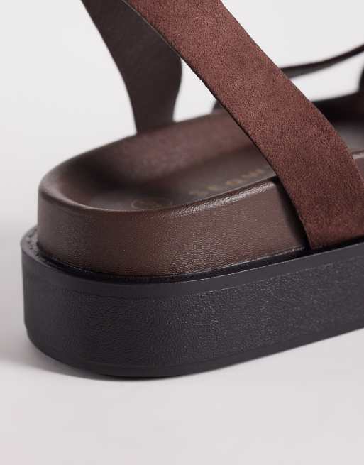SEQWL Wide Fit strappy flatform sandals in brown faux suede, 3 of 4