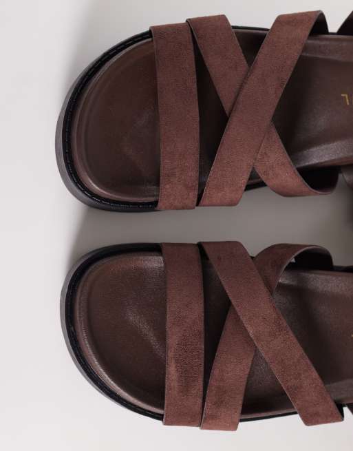 SEQWL Wide Fit strappy flatform sandals in brown faux suede, 4 of 4
