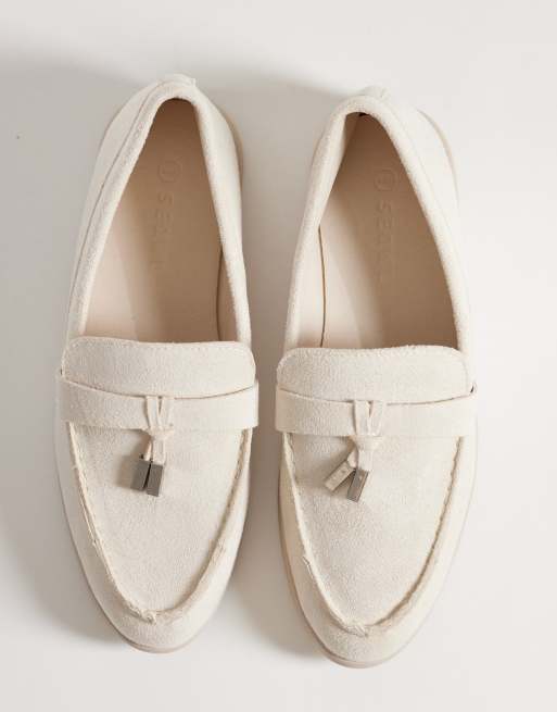 SEQWL Wide Fit tassel trim loafer in cream faux suede, 2 of 4