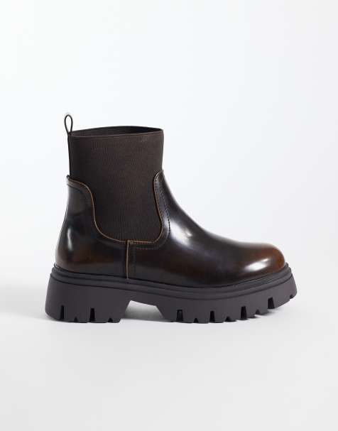 SEQWL Wide Fit Twirl chunky chelsea boots in brown - view 1