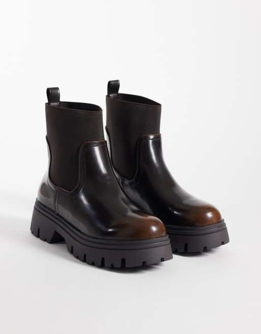SEQWL Wide Fit Twirl chunky chelsea boots in brown, 2 of 4