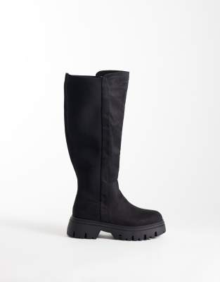 Seqwl Wide Fit Twirl Chunky Knee Boots In Black