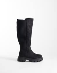 SEQWL Wide Fit Twirl chunky knee boots in black