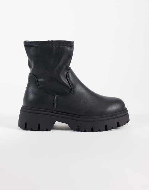 SEQWL Wide Fit Twirl chunky sock boots i svart - view 1