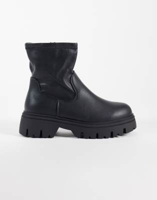 Seqwl Wide Fit Twirl Chunky Sock Boots In Black