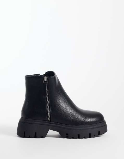 SEQWL Wide Fit Twirl grova boots med dragkedjedetalj i svart - view 1