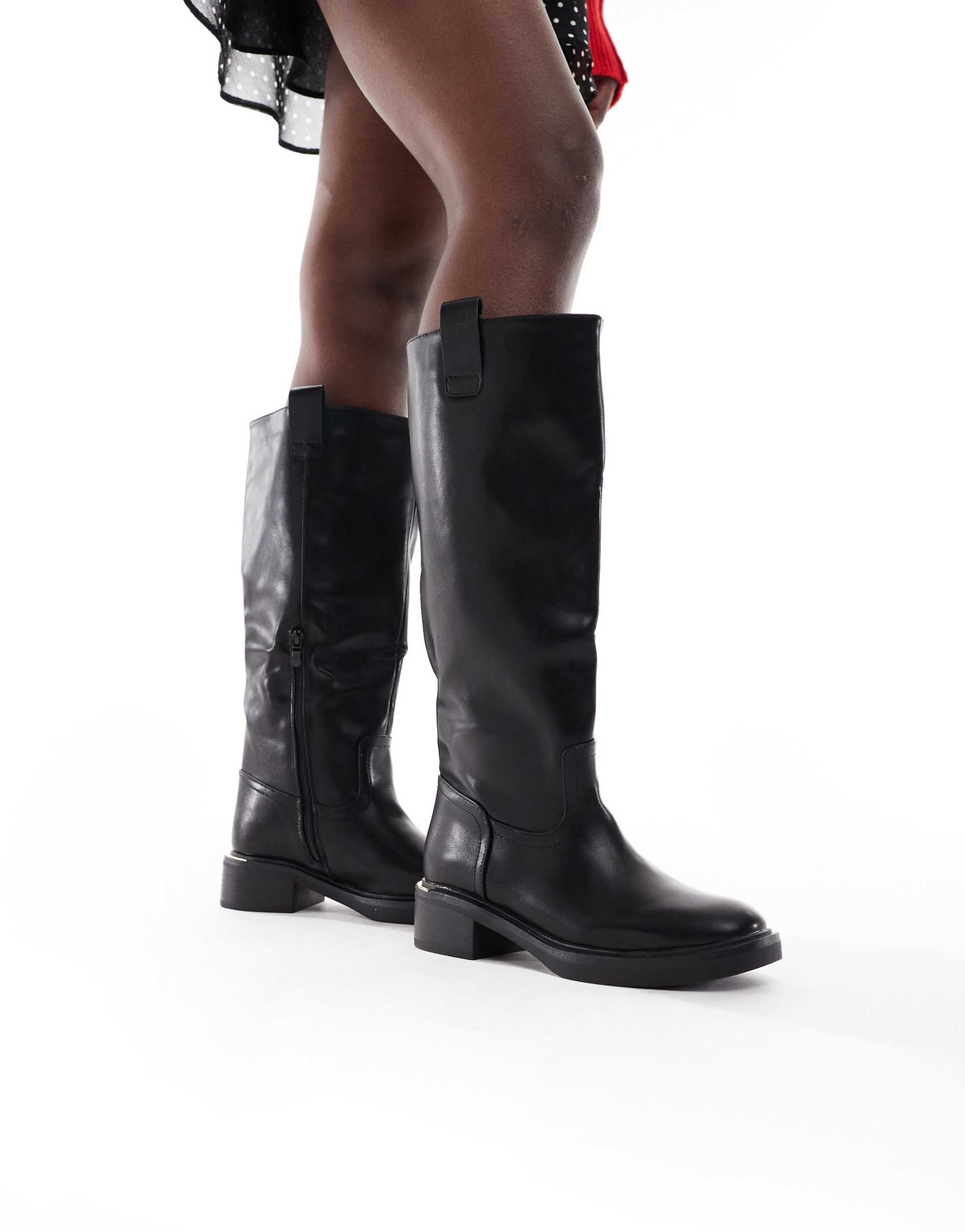 seqwl wide fit twix knee boots in black