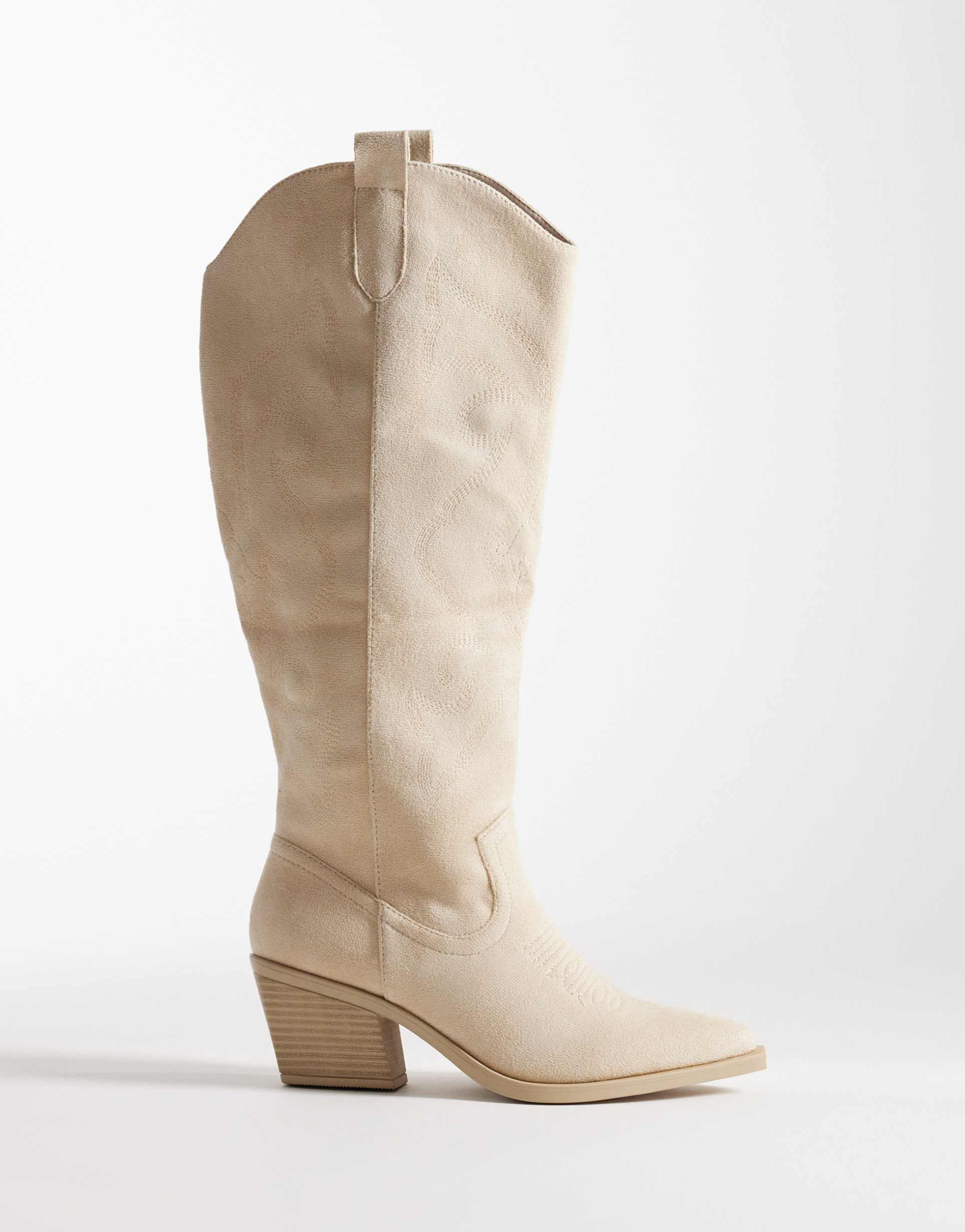 seqwl wide fit western knee boots in cream
