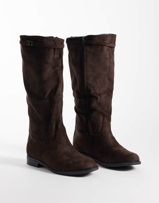 SEQWL Wide Fit Whispa faux suede refined riding knee boots in chocolate brown, 2 of 4