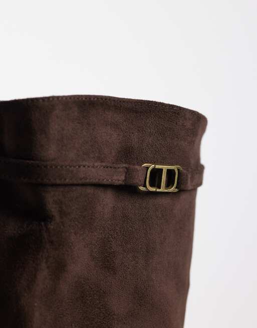 SEQWL Wide Fit Whispa faux suede refined riding knee boots in chocolate brown, 3 of 4