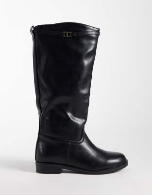 Seqwl Wide Fit Whispa Refined Riding Knee Boots In Black