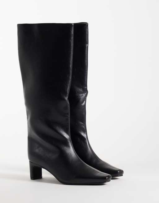 SEQWL Wide Fit Woody chisel toe knee high kitten heel boots in black, 2 of 4