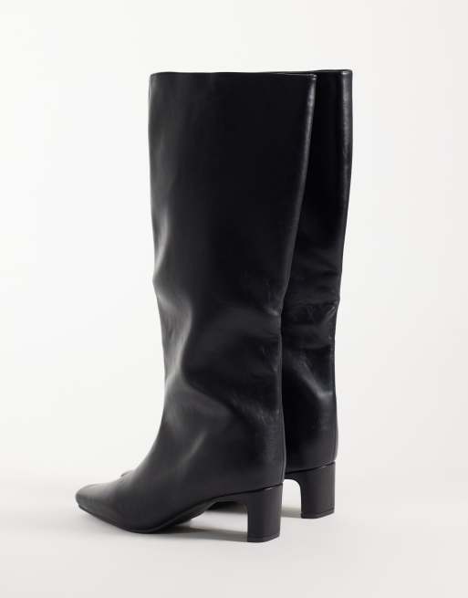 SEQWL Wide Fit Woody chisel toe knee high kitten heel boots in black, 4 of 4