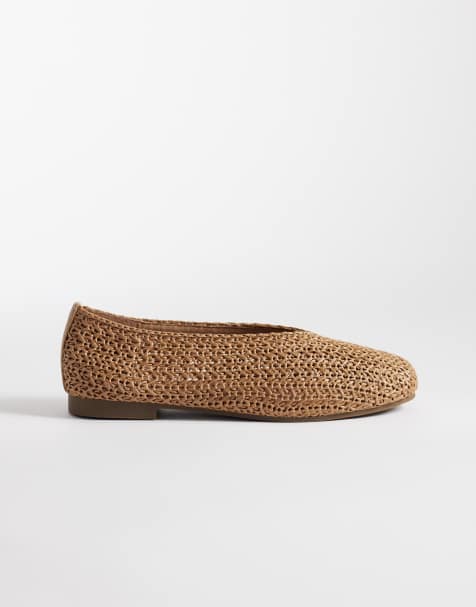SEQWL Wide Fit woven ballet flats in tan - view 1