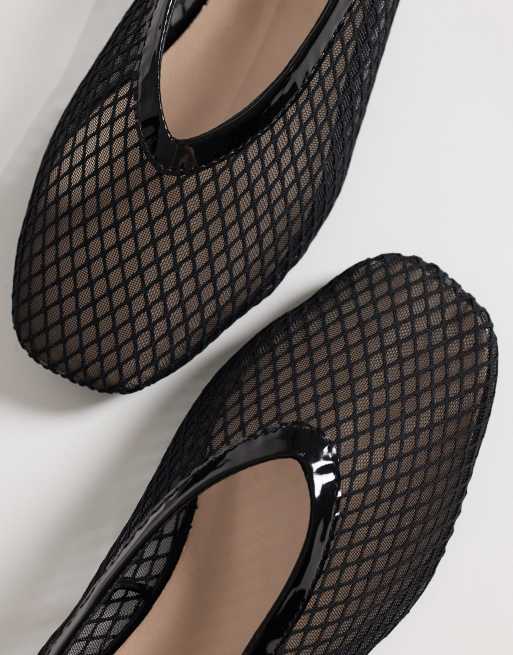 SEQWL Wide Fit woven mesh ballet flats in black | ASOS